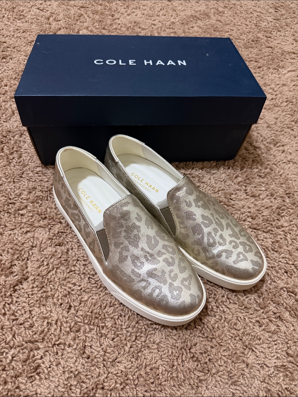 Cole Haan Metallic Leopard Slip-On Sneakers - Champagne
